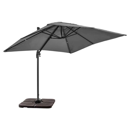 Ombrellone da giardino a braccio rettangolare decentrato (2x3m) con rotazione a 360° + 4 pannelli zavorrabili