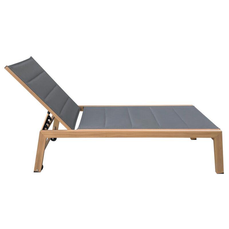 Set di 2 lettini prendisole in alluminio effetto legno con ruote, reclinabili in 5 posizioni (5/7)