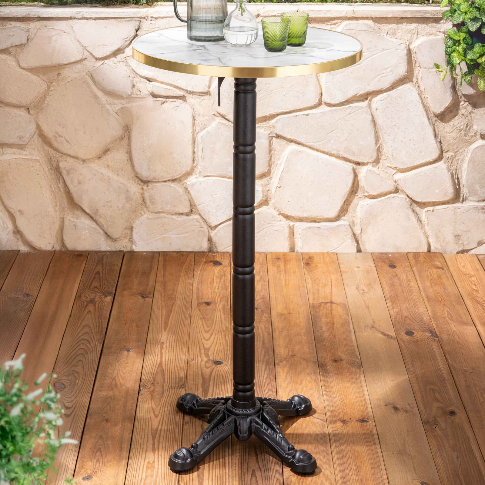 Tavolo alto basculante Ø 60 cm in multistrato con rivestimento in laminato e bordi in alluminio