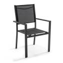 Tavolo da giardino rettangolare 240 x 95 cm in legno di acacia e 10 sedie con braccioli in alluminio