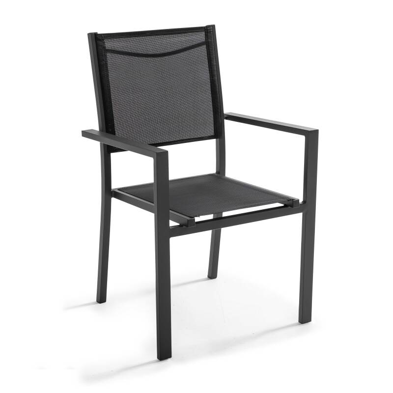 Tavolo da giardino rettangolare 240 x 95 cm in legno di acacia e 10 sedie con braccioli in alluminio