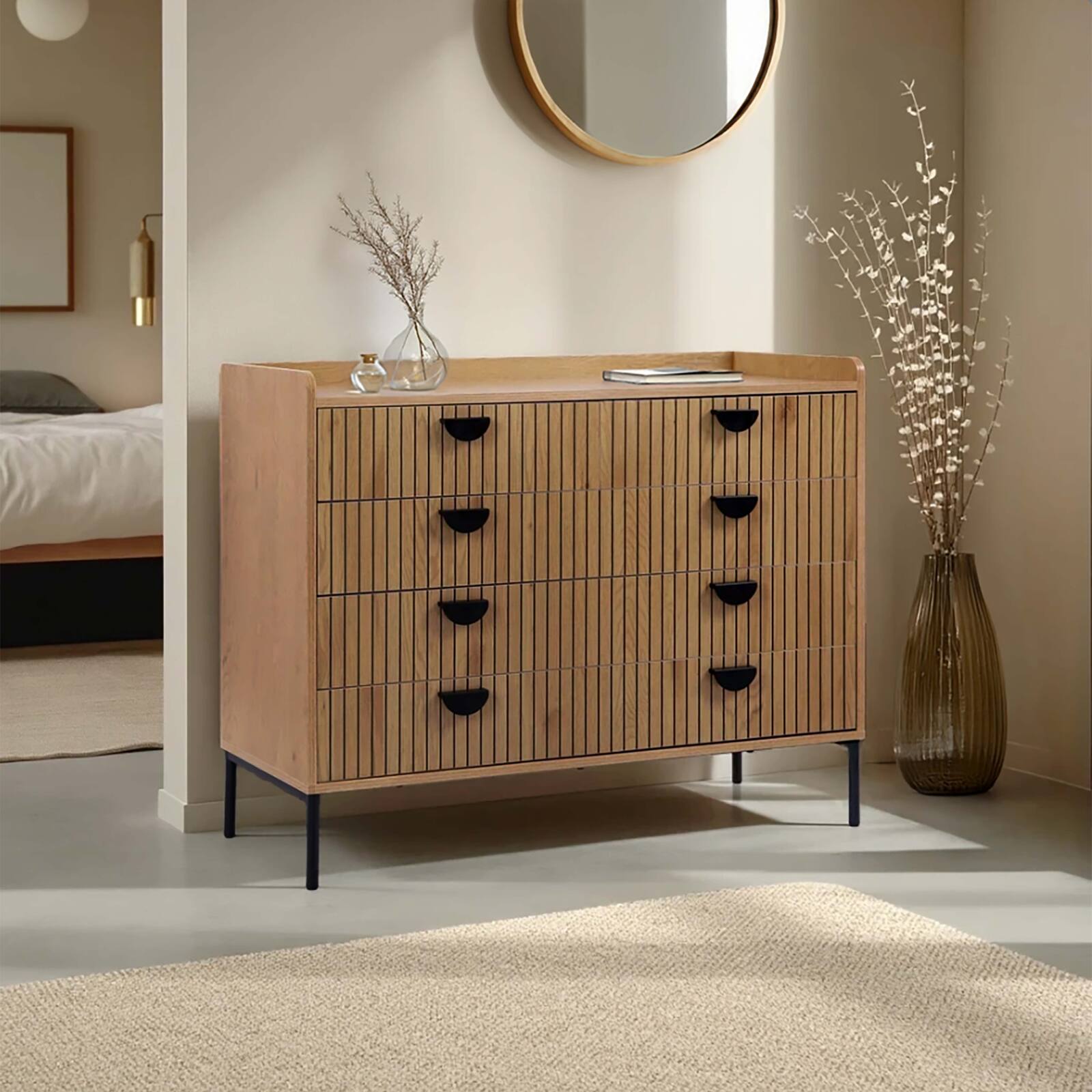 Cassettiera con 5 cassetti in MDF nobilitato decoro 100 cm