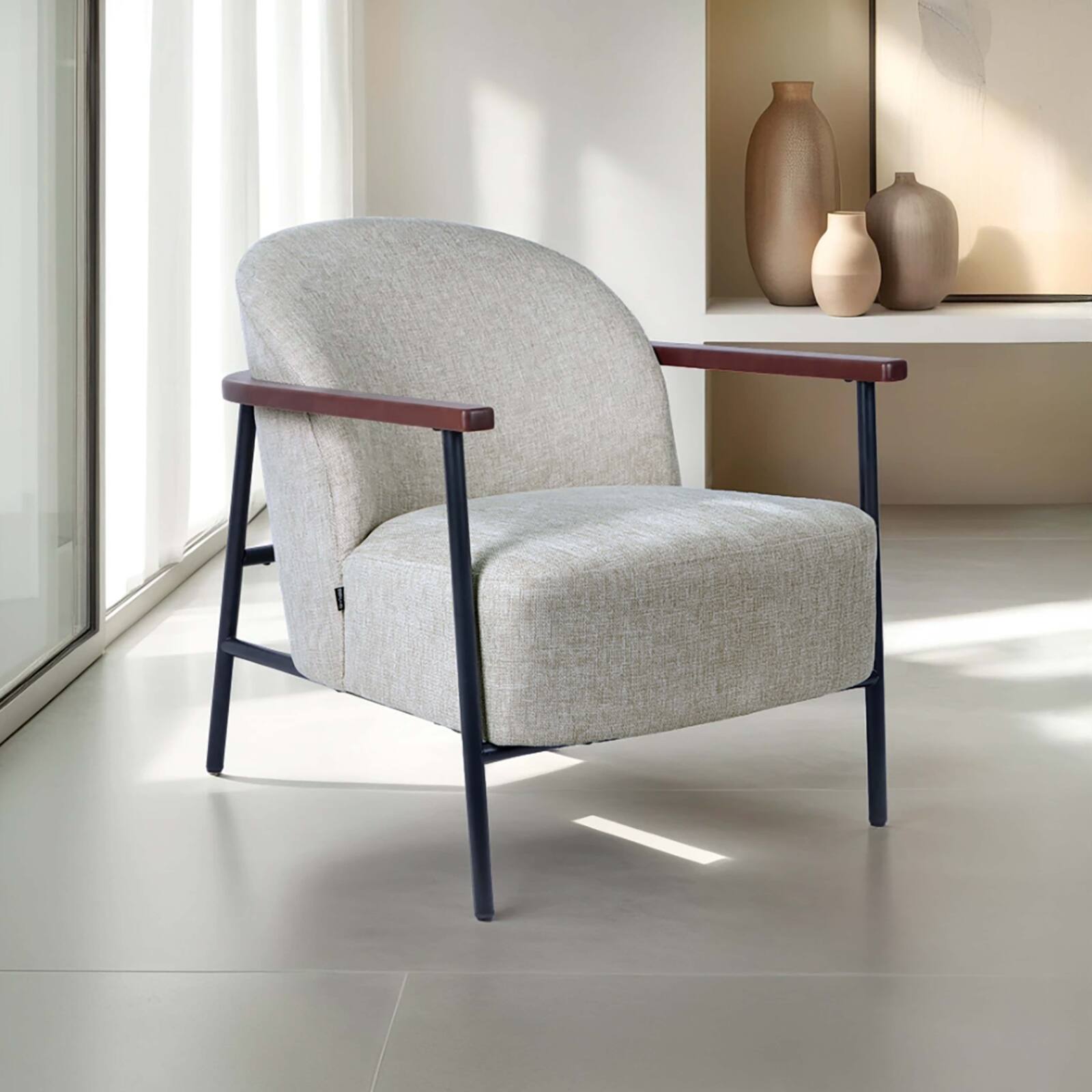 Poltrona relax in acciaio, legno e tessuto