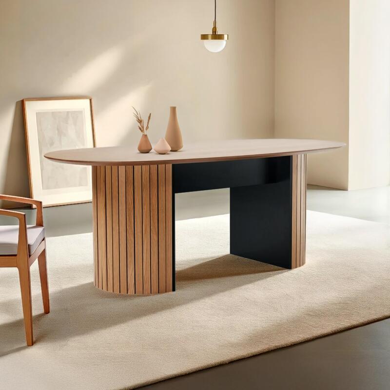 Tavolo da pranzo con piano in MDF impiallacciato rovere FSC® per 10 persone