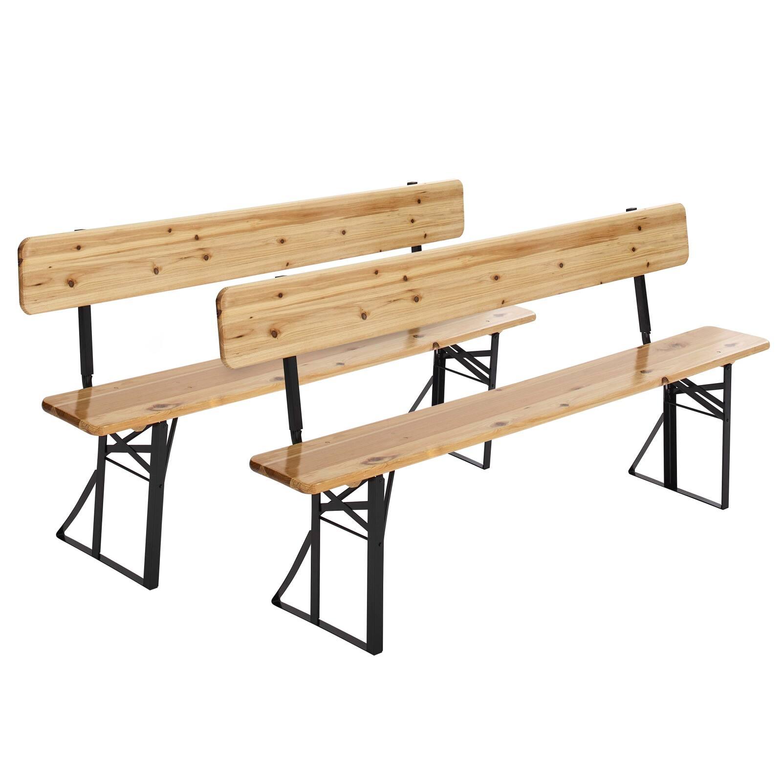 Set di 2 panche da brasserie pieghevoli in legno con schienale - 180 cm