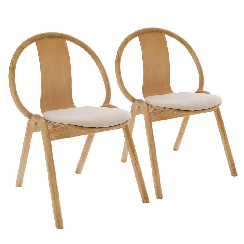 Set di 2 sedie in legno di olmo e seduta in tessuto