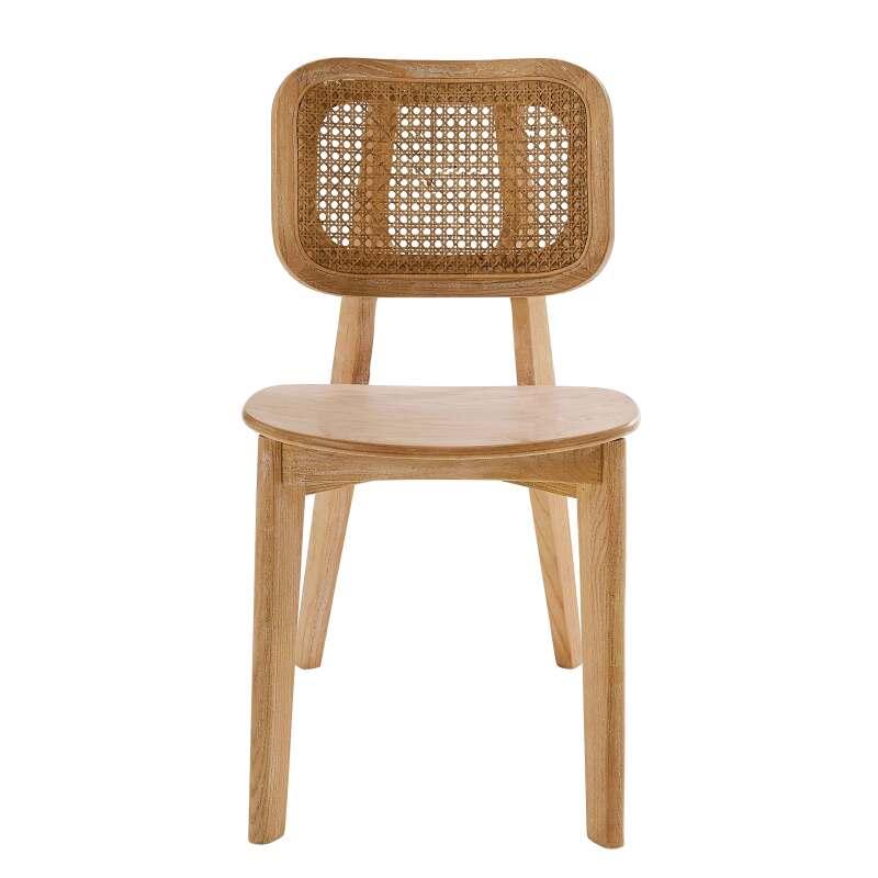 Set di 2 sedie in legno di olmo e rattan naturale