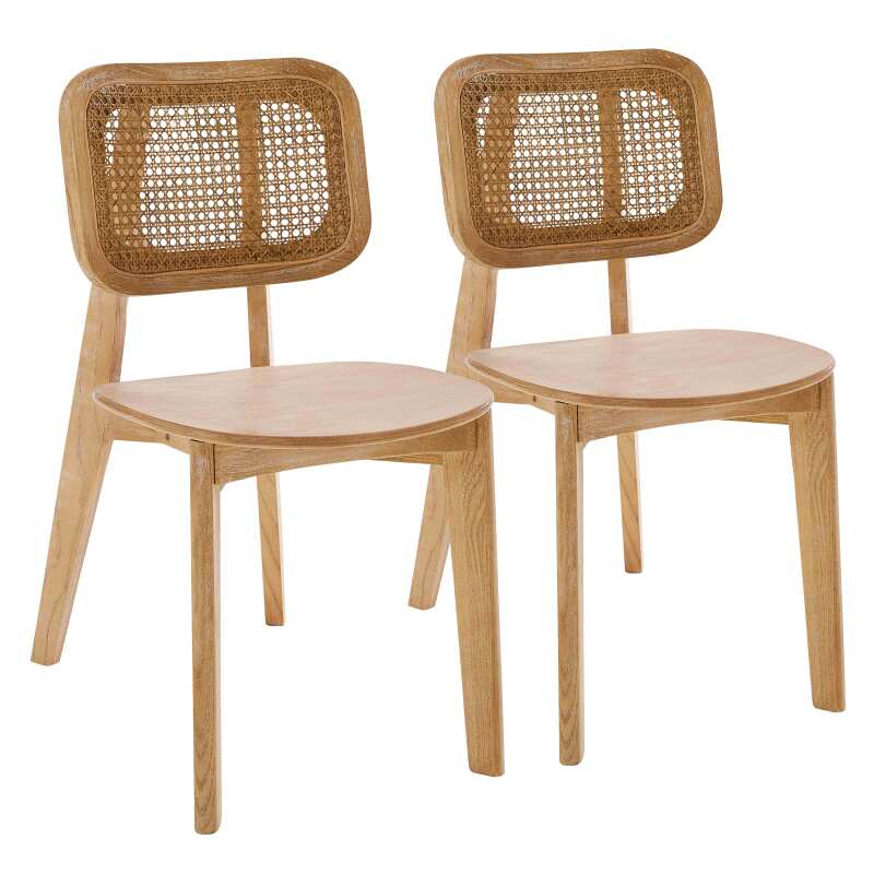 Set di 2 sedie in legno di olmo e rattan naturale