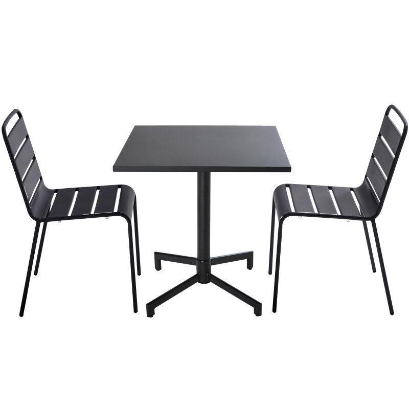 Tavolo da pronzo inclinabile 70 x 70 cm, gambe integrate e 2 sedie in metallo 
