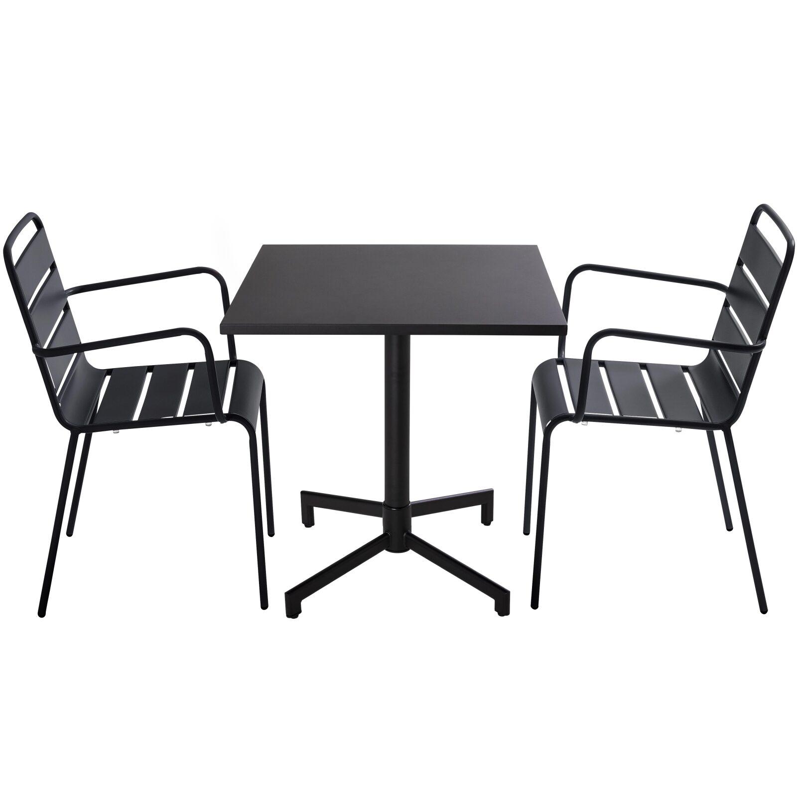 Tavolo da pronzo inclinabile 70 x 70 cm, gambe integrate e 2 sedie in metallo con braccioli Tavolo da pronzo inclinabile 70 x 70 cm, gambe integrate e 2 sedie in metallo con braccioli
