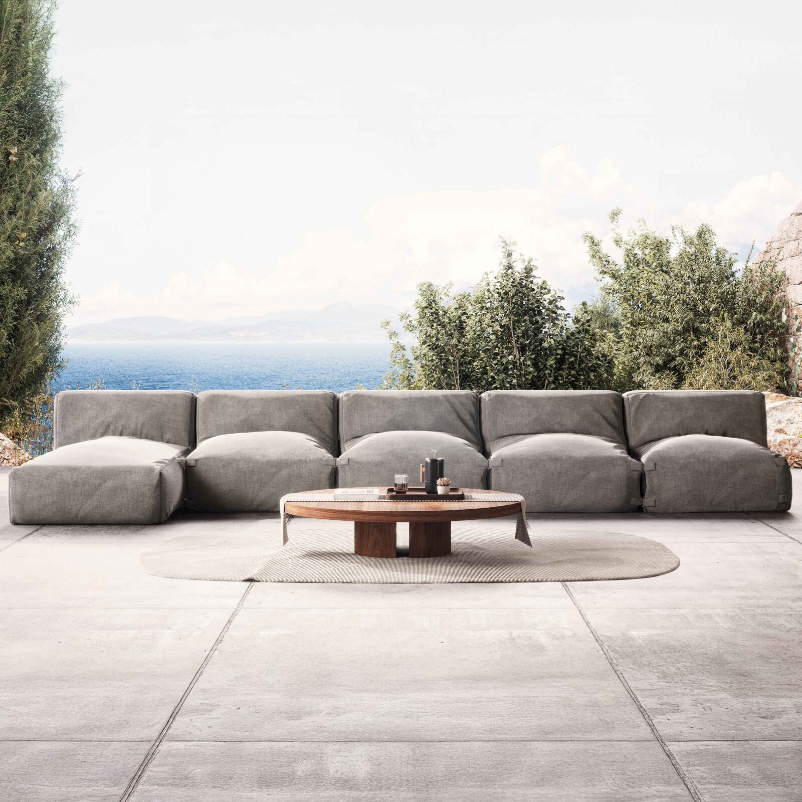 Divano modulare da esterno con 4 poltrone e 1 chaise longue Divano modulare da esterno con 4 poltrone e 1 chaise longue