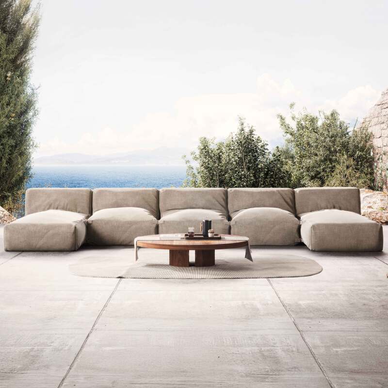 Divano modulare da esterno con 3 poltrone e 2 chaise longue