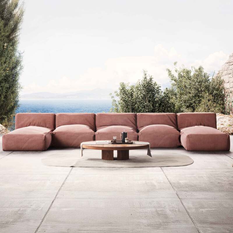Divano modulare da esterno 5 posti con 3 poltrone e 2 chaise longue - Lifestyle