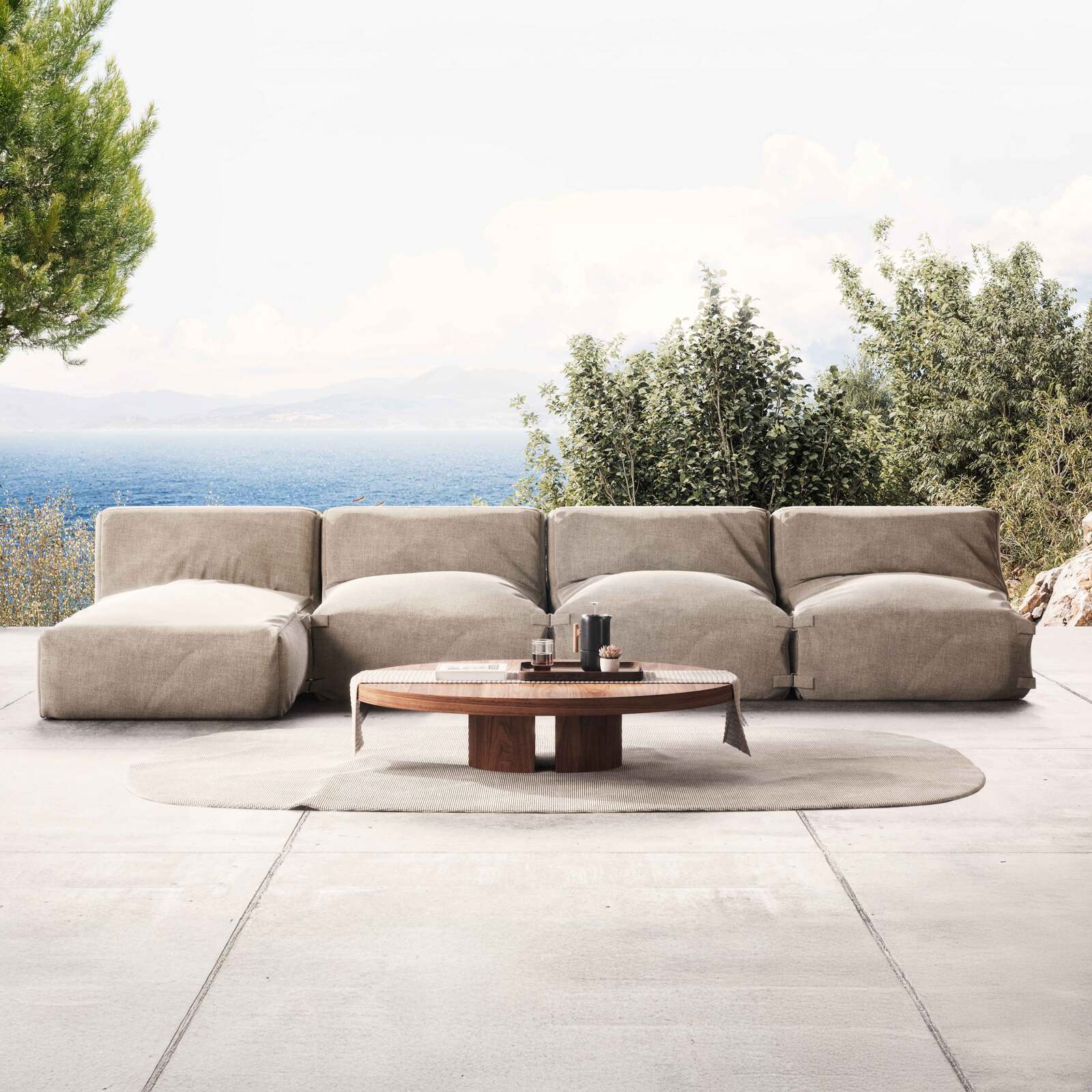 Divano modulare da esterno con 3 poltrone e 1 chaise longue