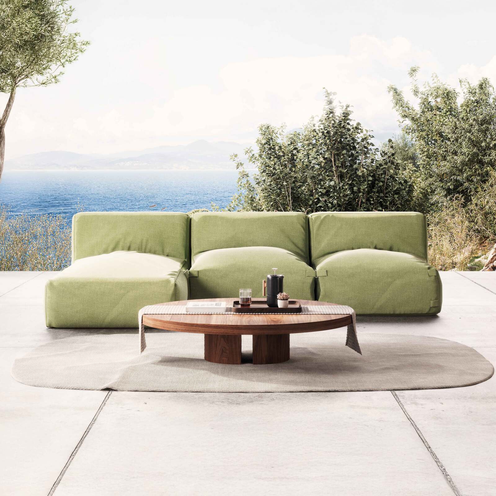 Divano modulare da esterno con 2 poltrone e 1 chaise longue