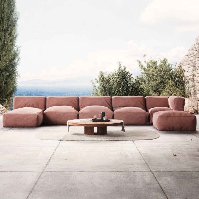 Divano modulare da esterno 5 posti con 3 poltrone, 1 poltrona angolare, 1 chaise longue e 1 pouf - Lifestyle