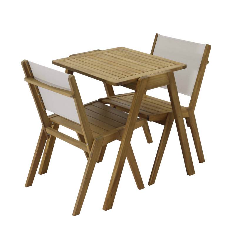 Tavolo da giardino quadrato 67 x 80 x 76 cm in legno di eucalipto FSC® e 2 sedie