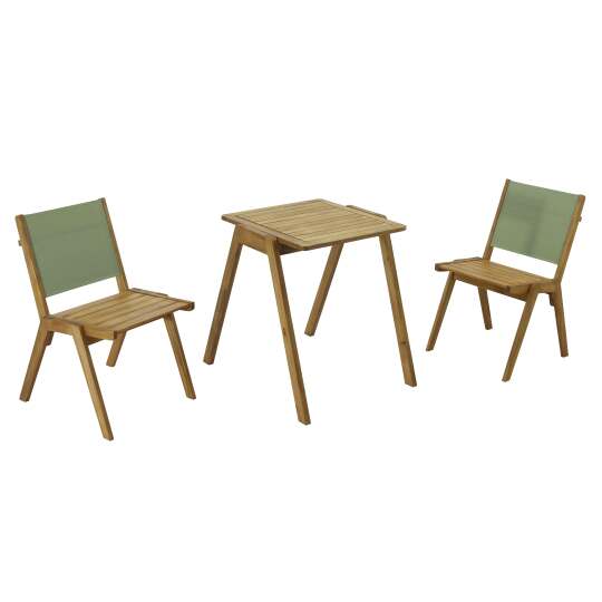 Tavolo da giardino quadrato 67 x 80 x 76 cm in legno di eucalipto FSC® e 2 sedie