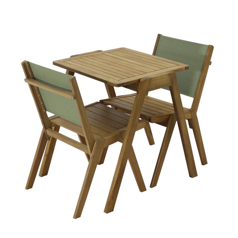 Tavolo da giardino quadrato 67 x 80 x 76 cm in legno di eucalipto FSC® e 2 sedie