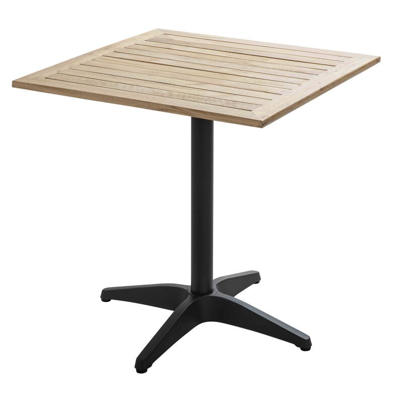 Tavolo da giardino quadrato in alluminio grigio e piano in legno 70x70 cm