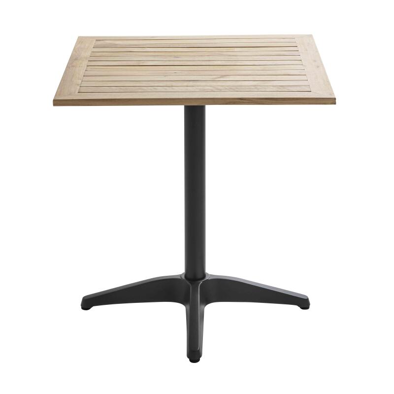 Tavolo da giardino quadrato in alluminio grigio e piano in legno 70x70 cm