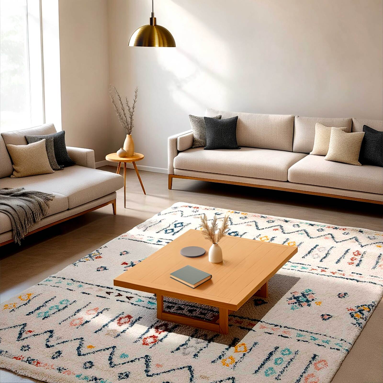 Tappeto rettangolare in polipropilene con motivo etnico a pelo lungo