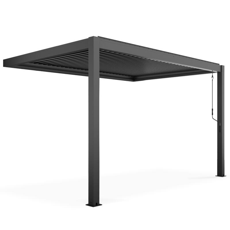 Pergola bioclimatica addossata 4x3m in alluminio grigio antracite