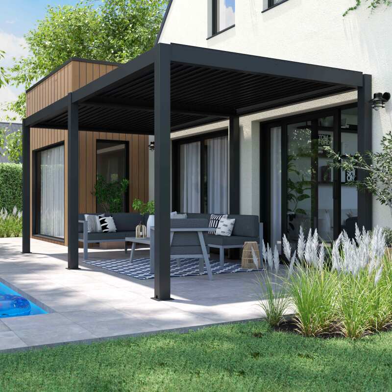 Pergola bioclimatica autoportante 6x3m in alluminio grigio antracite
