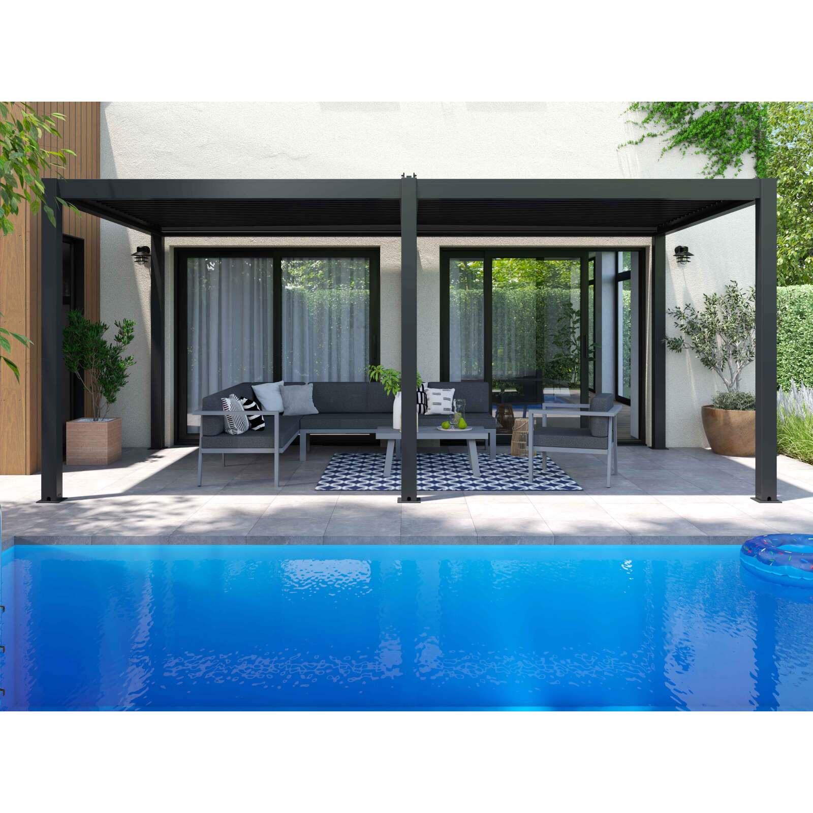 Pergola bioclimatica autoportante 6x3m in alluminio grigio antracite