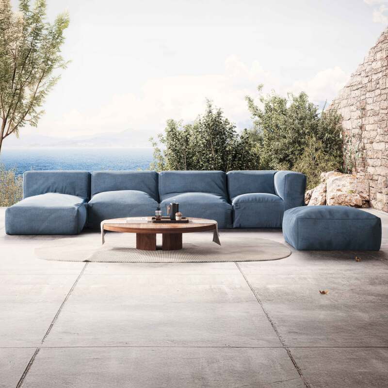 Divano modulare da esterno con 2 poltrone, 1 poltrona angolare, 1 chaise longue e 1 pouf