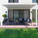 Pergola bioclimatica addossata 4x3m motorizzata/illuminata in alluminio bianco con 1, 2 o 3 tende