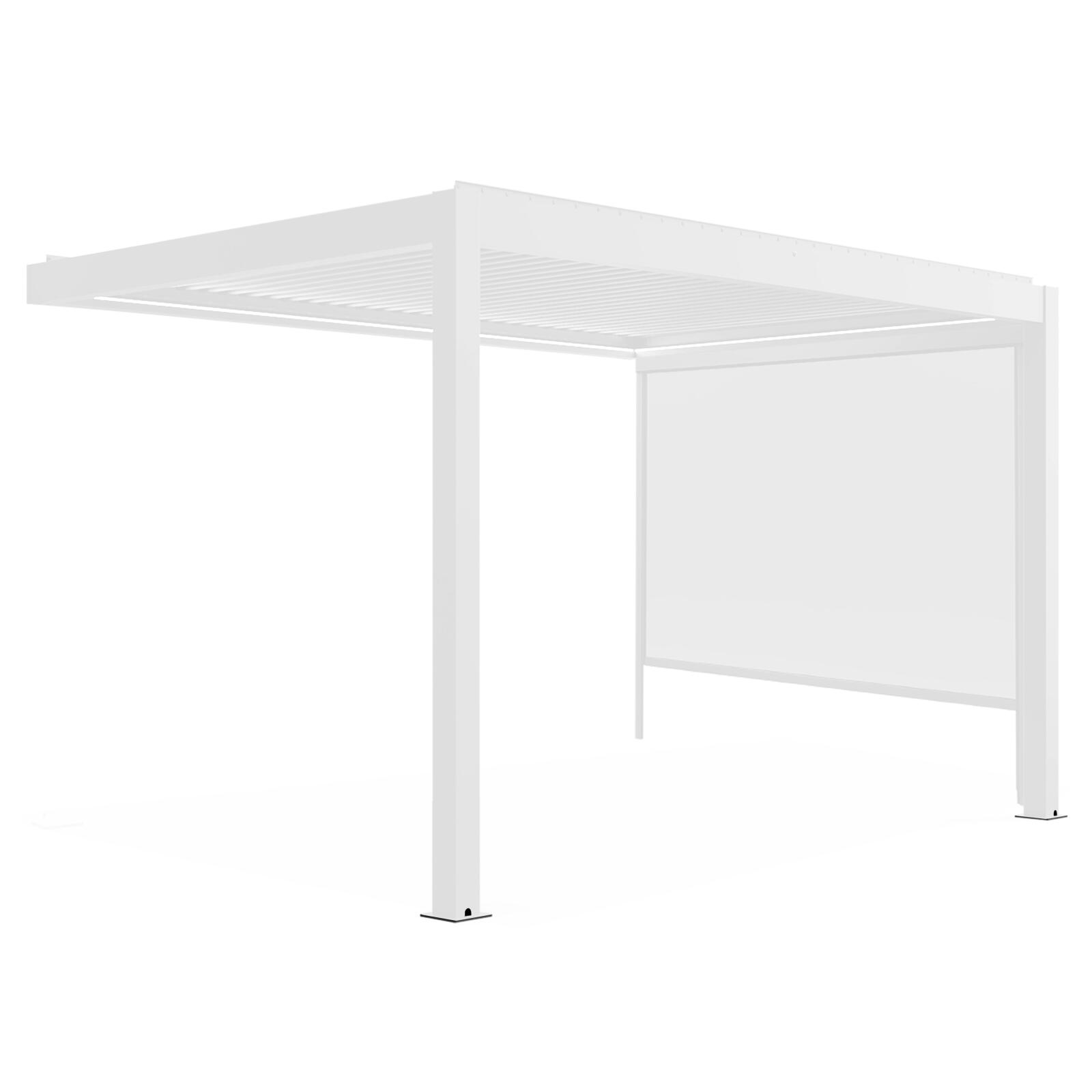 Pergola bioclimatica addossata 4x3m motorizzata/illuminata in alluminio bianco con 1, 2 o 3 tende