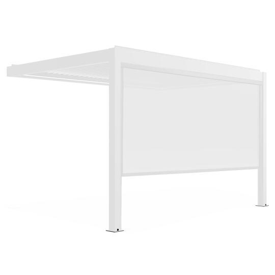 Pergola bioclimatica addossata 4x3m motorizzata/illuminata in alluminio bianco con 1, 2 o 3 tende