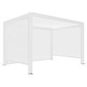 Pergola bioclimatica addossata 4x3m motorizzata/illuminata in alluminio bianco con 1, 2 o 3 tende