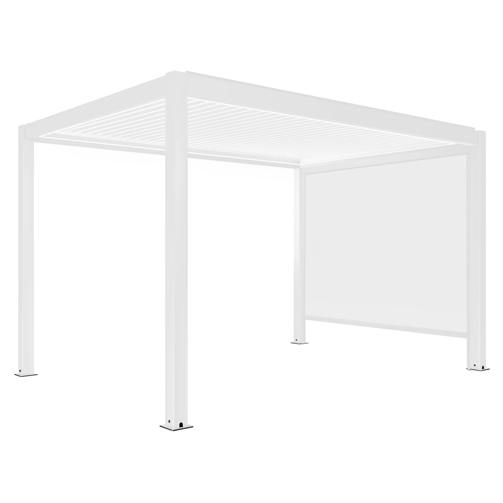 Pergola bioclimatica addossata 4x3m motorizzata/illuminata in alluminio bianco con 1, 2 o 3 tende