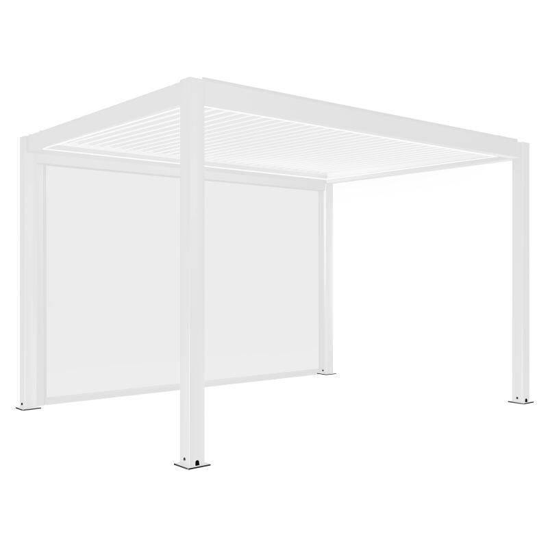 Pergola bioclimatica addossata 4x3m motorizzata/illuminata in alluminio bianco con 1, 2 o 3 tende