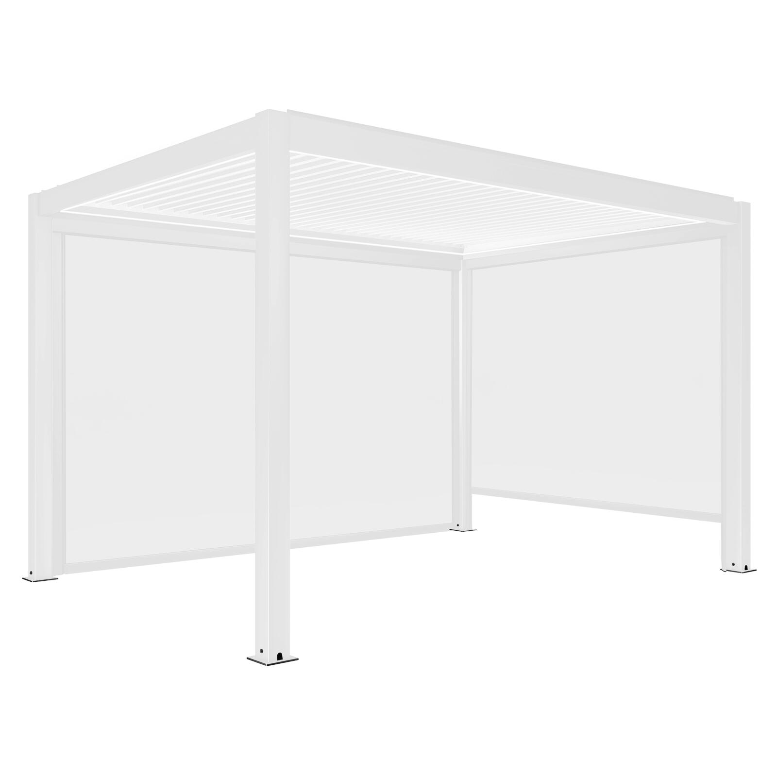 Pergola bioclimatica addossata 4x3m motorizzata/illuminata in alluminio bianco con 1, 2 o 3 tende