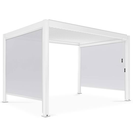 Pergola bioclimatica autoportante 4x3m in alluminio bianco con 1, 2 o 3 tende | Oviala