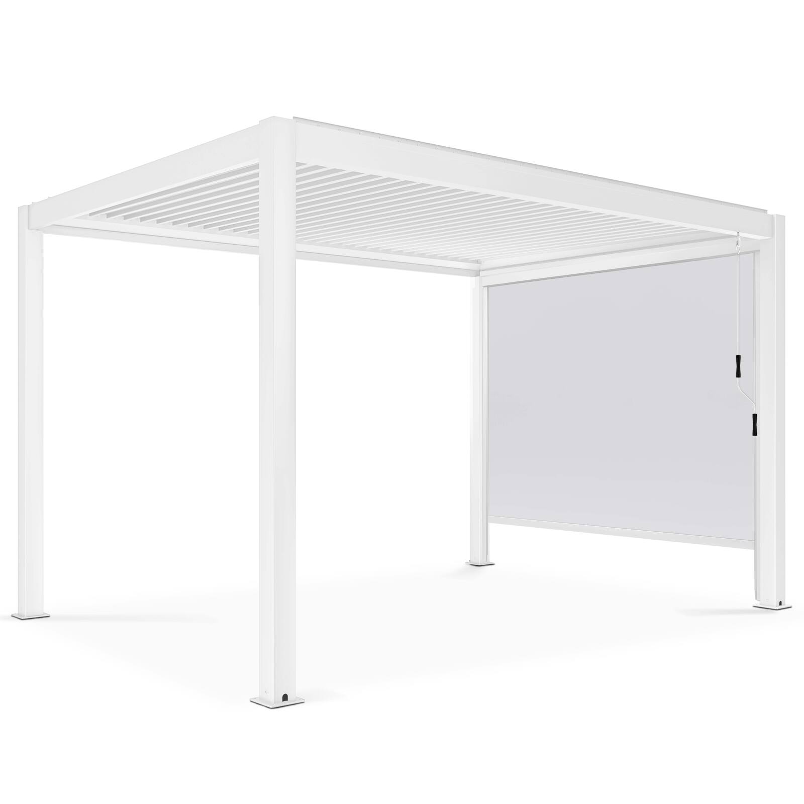 Pergola bioclimatica autoportante 4x3m in alluminio bianco con 1, 2 o 3 tende Pergola bioclimatica autoportante 4x3m in alluminio bianco con 1, 2 o 3 tende