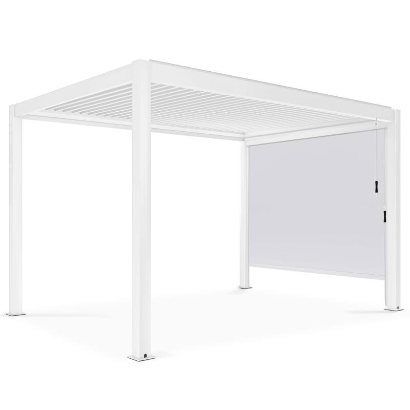Pergola bioclimatica autoportante 4x3m in alluminio bianco con 1, 2 o 3 tende