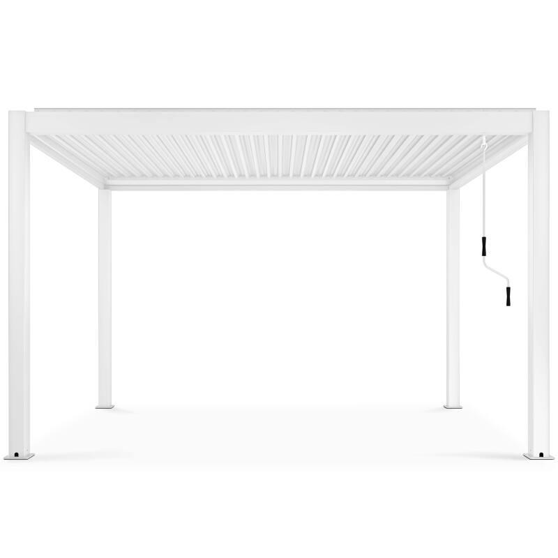 Pergola bioclimatica autoportante 4x3m in alluminio bianco con 1, 2 o 3 tende