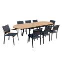 Tavolo da giardino rettangolare allungabile in polywood 180/220 cm con 6 sedie e 2 sedie con braccioli