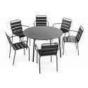 Tavolo da giardino rotondo Ø120 x 72 cm e 6 sedie con braccioli in metallo