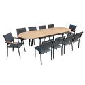 Tavolo da giardino rettangolare allungabile in polywood 220/280 cm con 8 sedie e 2 sedie con braccioli