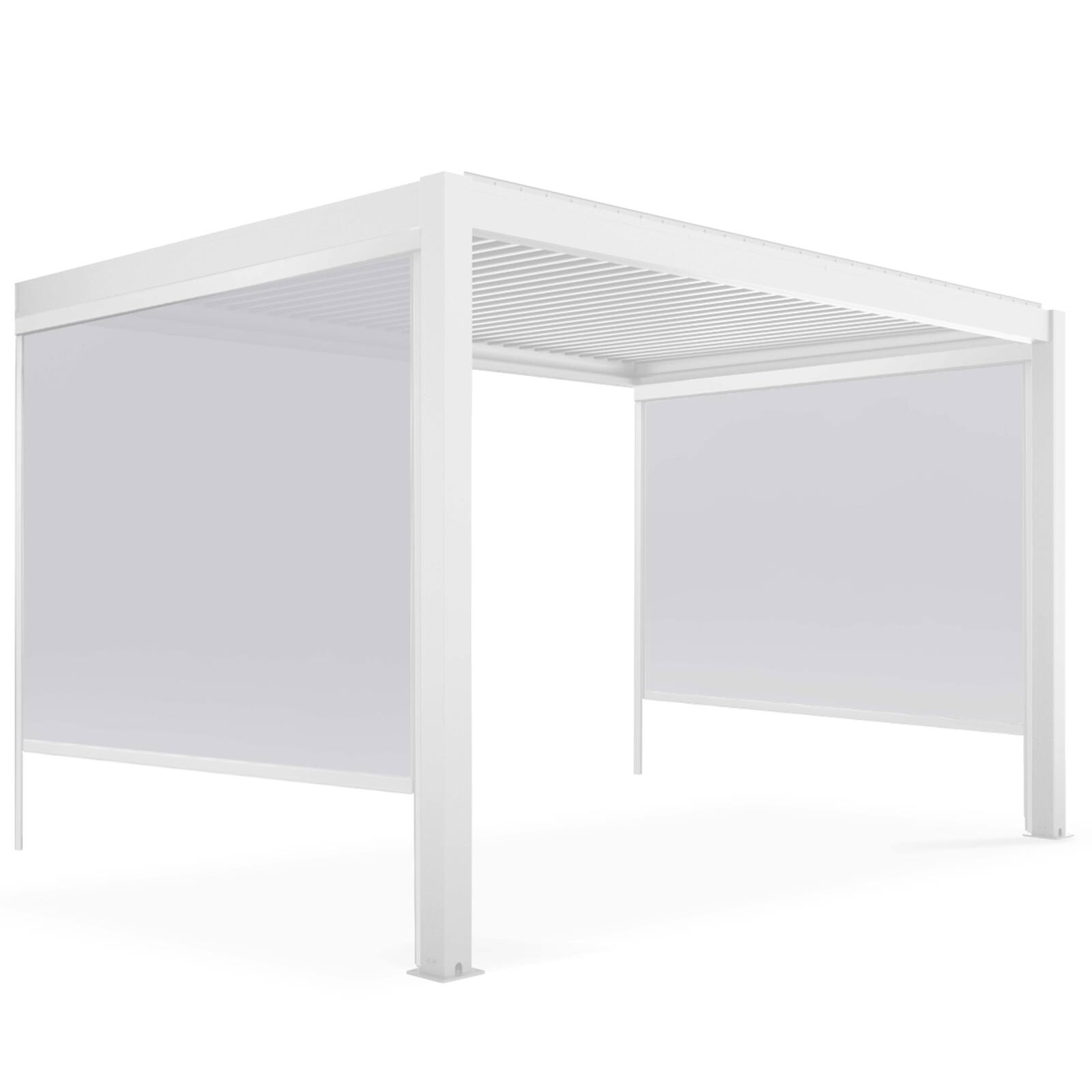 Pergola bioclimatica addossata 4x3m in alluminio bianco con 1, 2 o 3 tende
