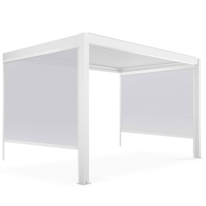 Pergola bioclimatica addossata 4x3m in alluminio bianco con 1, 2 o 3 tende