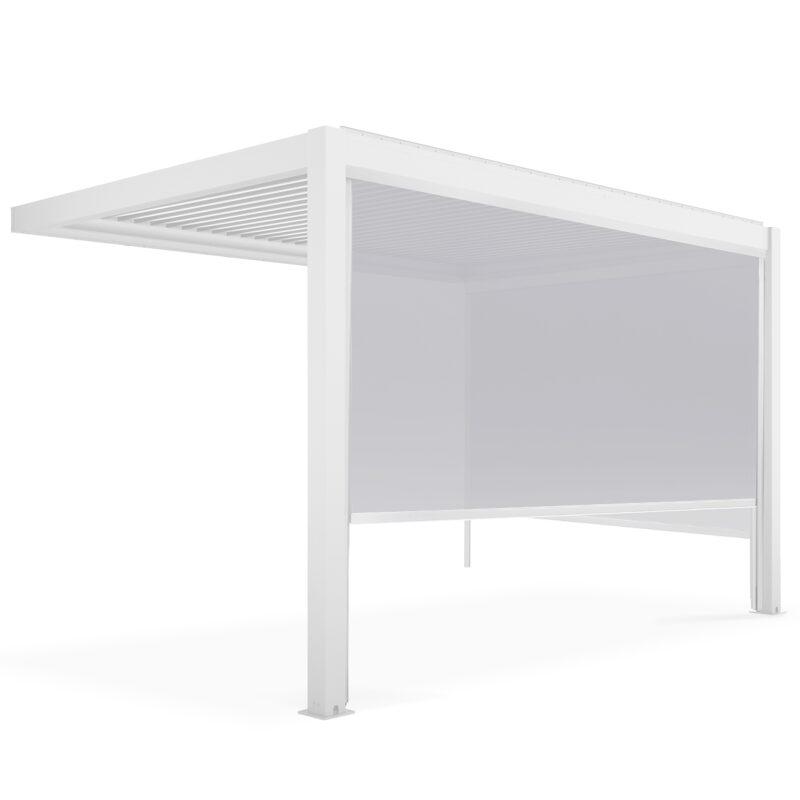 Pergola bioclimatica addossata 4x3m in alluminio bianco con 1, 2 o 3 tende