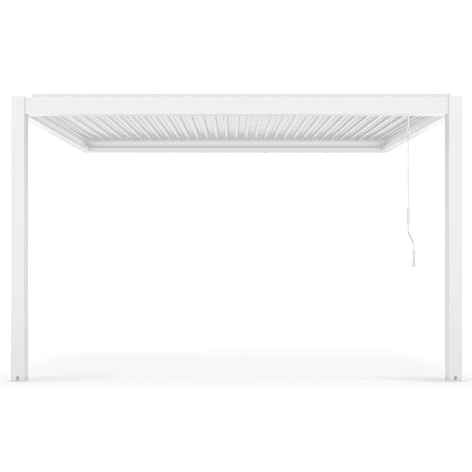 Pergola bioclimatica addossata 4x3m in alluminio bianco con 1, 2 o 3 tende Pergola bioclimatica addossata 4x3m in alluminio bianco con 1, 2 o 3 tende