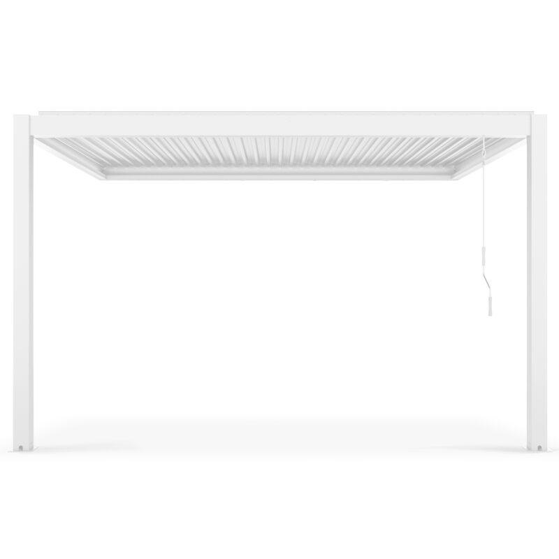 Pergola bioclimatica addossata 4x3m in alluminio bianco con 1, 2 o 3 tende
