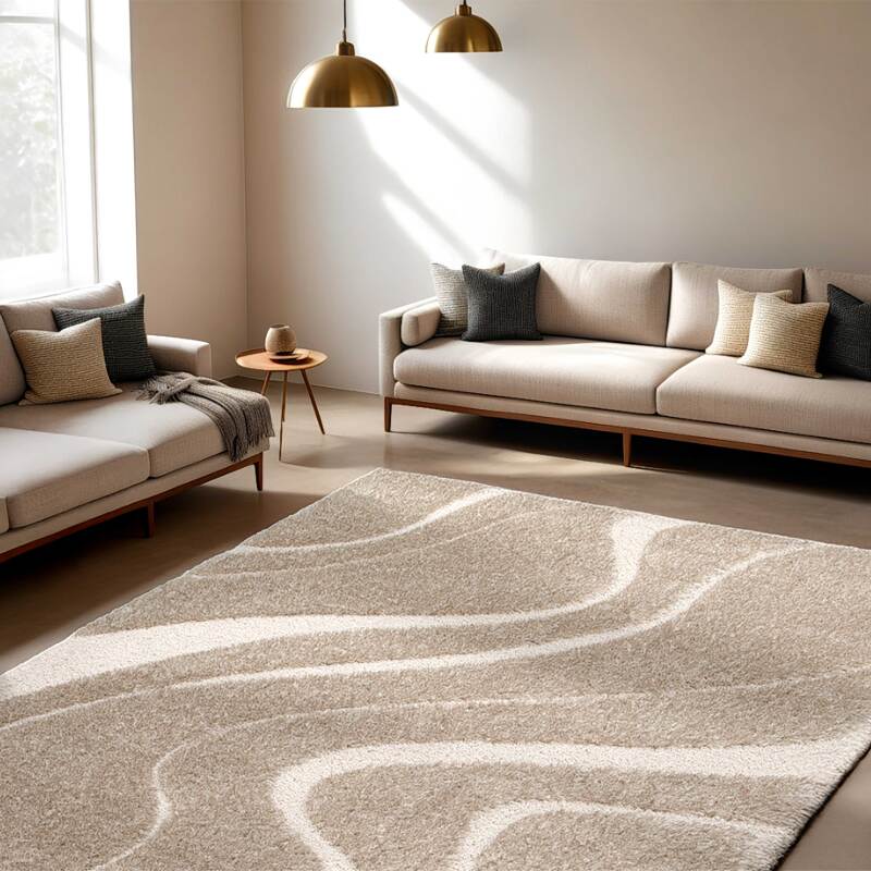 Tappeto shaggy rettangolare in poliestere riciclato con motivo geometrico a pelo lungo